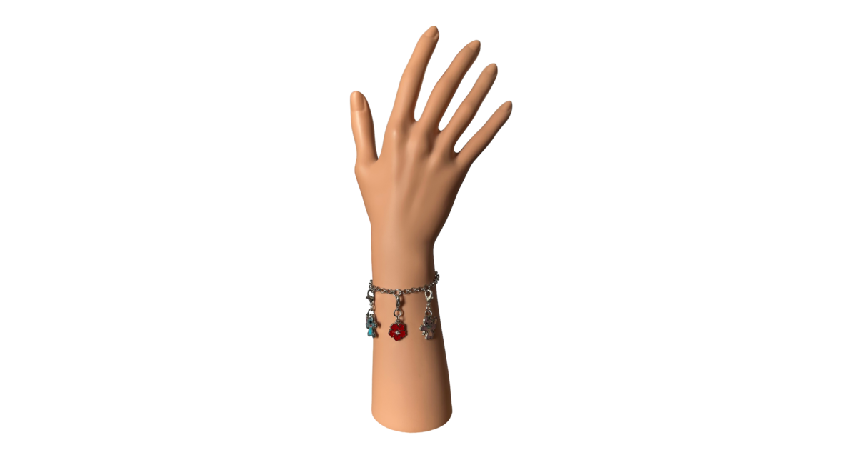 Bracelet Breloques Lilo Et Stitch - Acier Inoxydable Argenté Avec Perles, Neuf Avec étiquettes